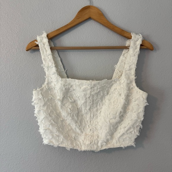 AVEC LES FILLES Crop Tank Top Off Small Elegant White Textured Women's Top - Picture 12 of 14